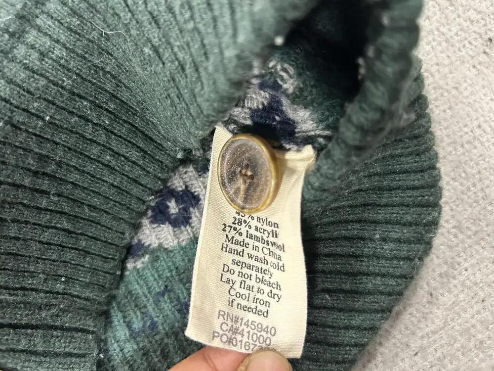 life after denim Sweater Womens Small Green Shawl Collar Fair Isle Cardigan Knit